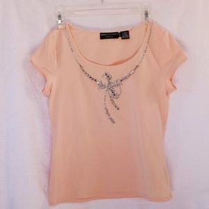 Dana Buchman shirt Crystal trim petite small peach
